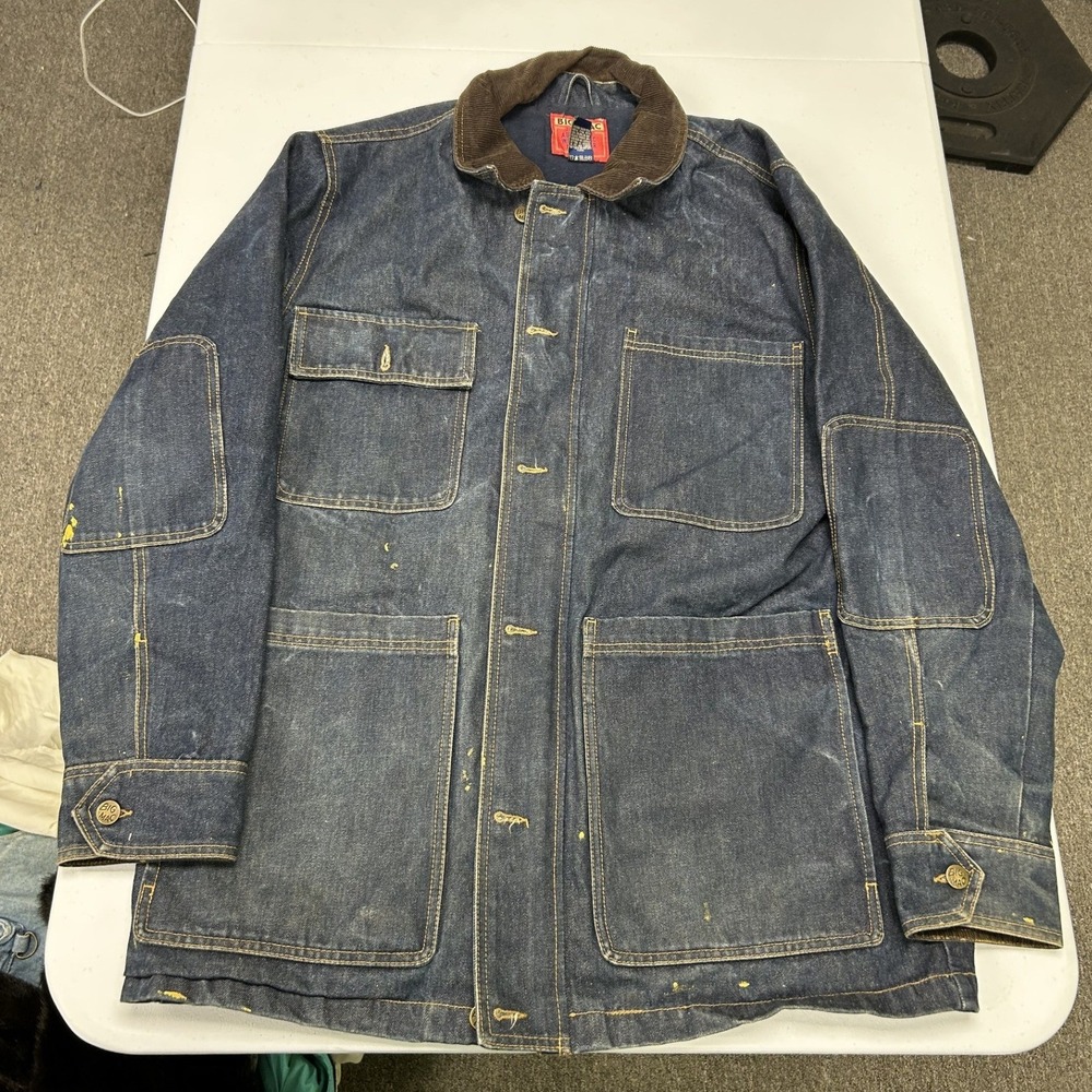 Big Mac Denim Chore Coat Mens Large Blue Corduroy Collar Workwear Jacket